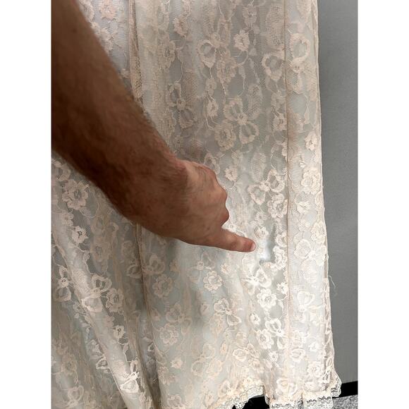 Vintage 60s Odette Barsa Lace Overlay Robe Dressing Gown M/L Fairy Coquette FLAW - Picture 14 of 15